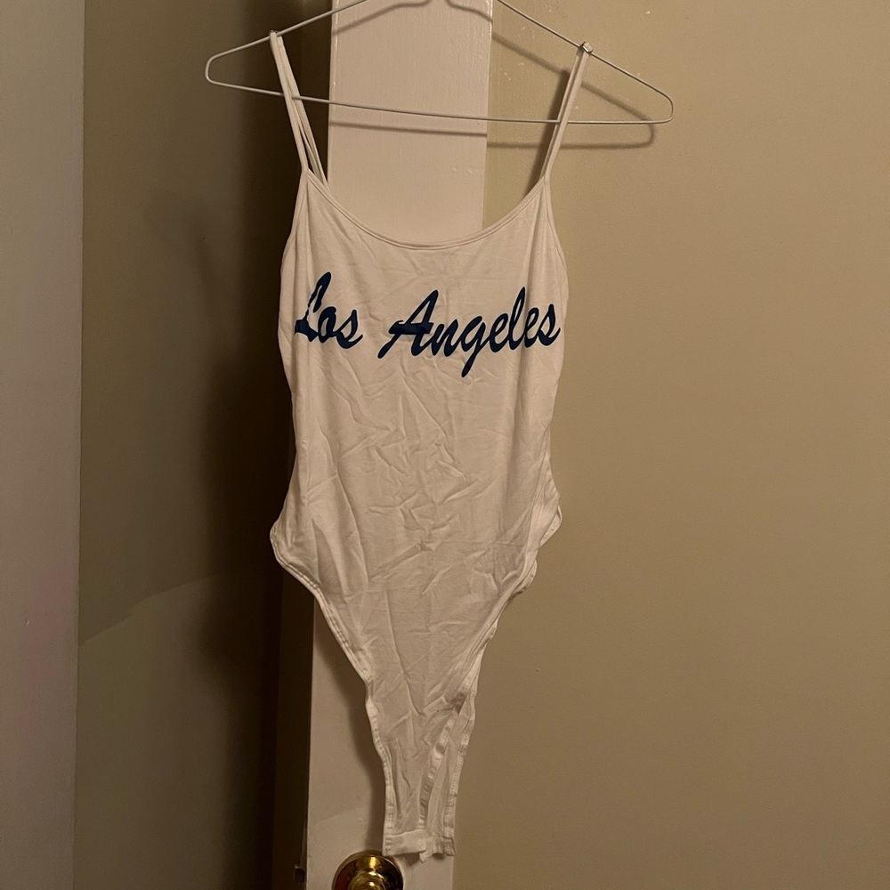 White&Blue “Los Angeles” Print Bodysuit